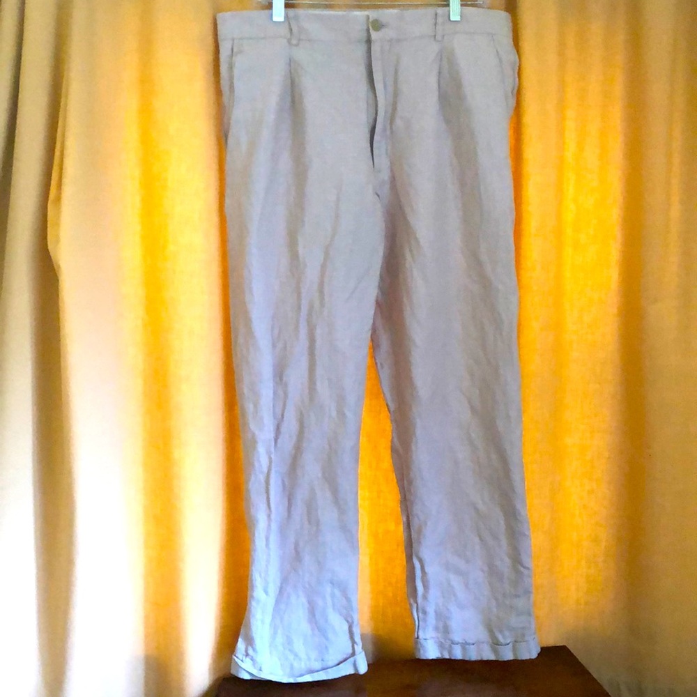$59 Concepts Claiborne tan flat front linen blend casual pants Men’s size 34x30